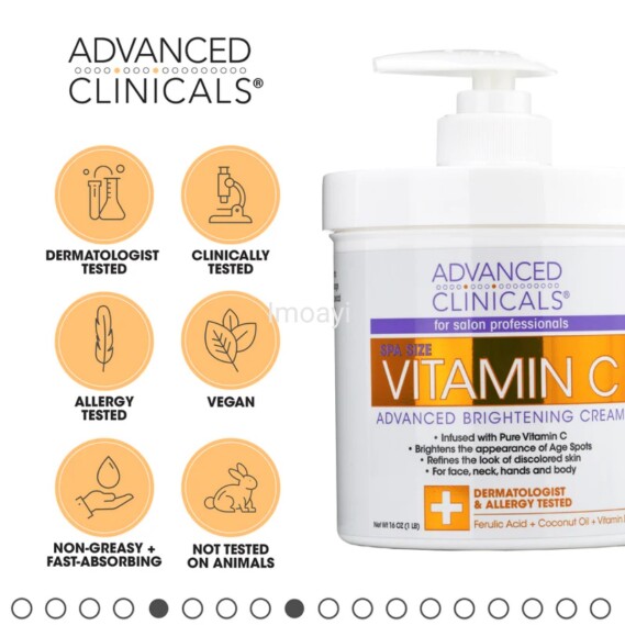 Advanced Clinicals Vitamin C Face & Body Cream Moisturizing Skin Care Lotion, Anti Aging Vitamin C Skincare Moisturizer For Body, Face 16oz