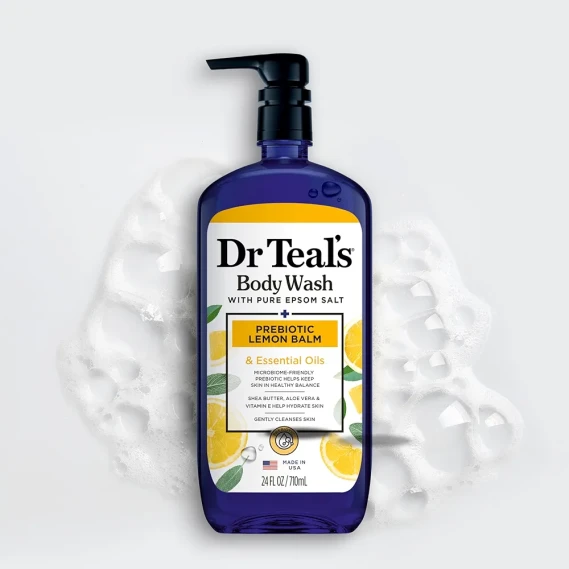Dr Teal's  Body Wash  WITH PURE EPSOM SALT  +  PREBIOTIC LEMON BALM  24 FL OZ/710mL