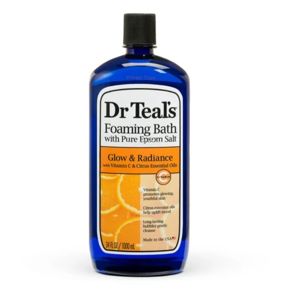 Dr Teal’s Foaming Bath, Glow & Radiance with Vitamin C & Citrus Essential Oils, 34 fl oz.