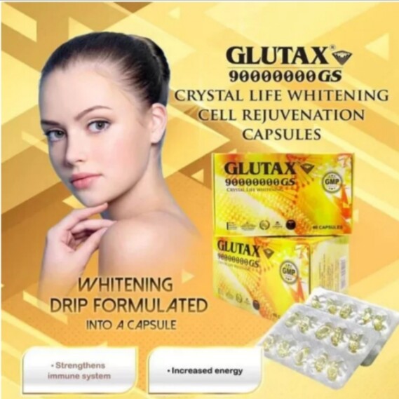 Glutax 90000000GS Crystal Life Stem Cell - oral Glutathione - Skin Whitening & Anti-Aging 60 Capsules