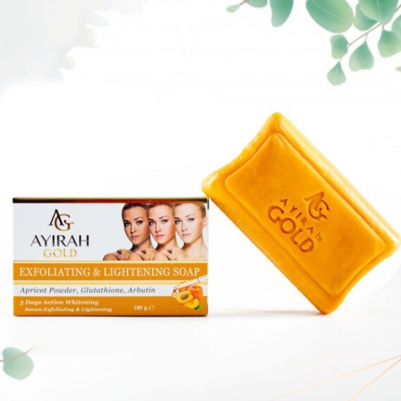 Ayirah Gold Soap 180g, Contains gold extract, pure apricot powder, Kojic, Arbutin and AHA