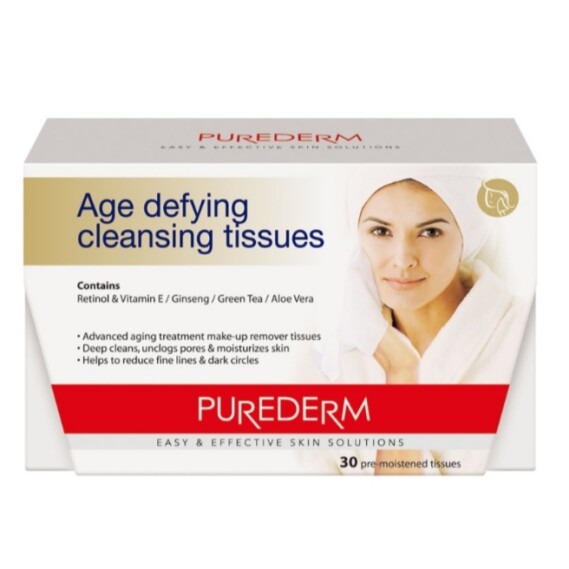 PUREDERM Age defying cleansing tissues