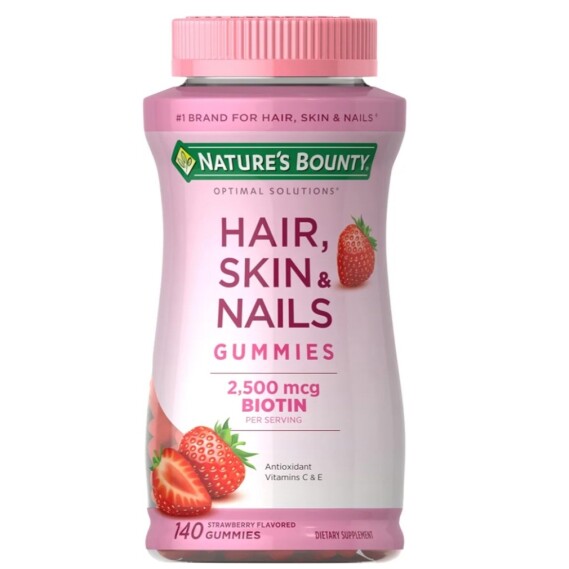 Nature's Bounty Hair, Skin & Nails with Biotin, Strawberry Gummies Vitamin Supplement 2500 mcg