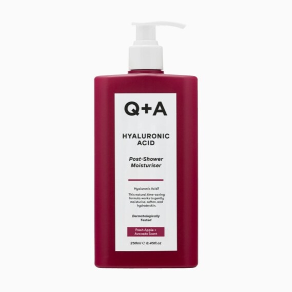 Q+A Hyaluronic Acid Post-Shower Moisturiser, blend of nourishing Avocado and Hazelnut Oils, plus Hyaluronic