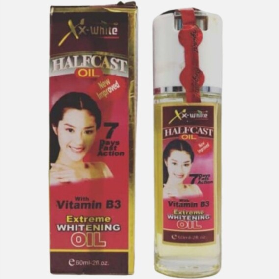 X-White  HALFCAST OIL  New Improved  7 Days Fast Action  With Vitamin B3  Extreme WHITENING OIL  e60ml-2fl.oz.